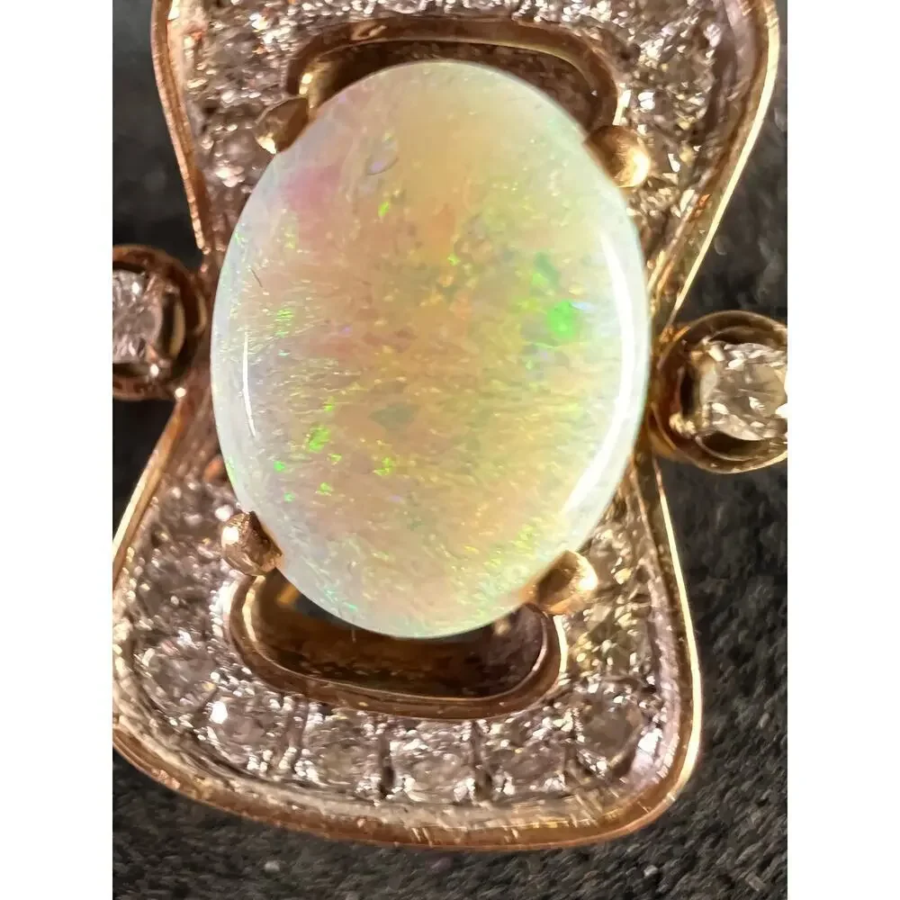 Vintage 14K Opal & Diamond Ring | Size 6.5 | Papered | 1.80ct | 60s–70s